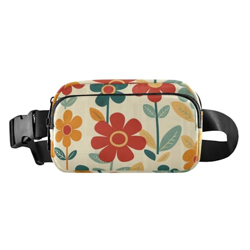 Bauchtasche mit Retro-Blumen, für Damen, Herren, Teenager, wasserabweisend, mit verstellbarem Gurt, für Workout, Laufen, Wandern von aidingzhi