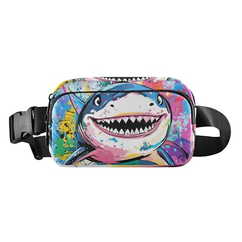 Beauty Shark bunte Aquarell-Hüfttasche für Damen und Herren, kleine Schultertasche mit verstellbarem Riemen für Reisen, Einkaufen, Laufen von aidingzhi