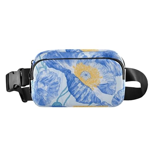 Bhutan Hüfttasche mit blauem Mohnblumen-Motiv, für Damen, Herren, Teenager, wasserabweisend, mit verstellbarem Riemen, für Radfahren, Wandern, Fitnessstudio von aidingzhi