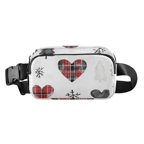 Black Love Buffalo Plaid Schneeflocken Weihnachten Modische Hüfttasche Crossbody Tasche für Damen Herren Kleine Umhängetasche mit verstellbarem Gurt für Reisen Laufen Wandern von aidingzhi