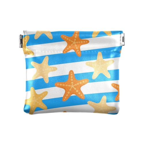 Blau-weiß gestreifte Meerestern-Damen-Münzgeldbörsen, Leder, wasserdicht, Make-up-Tasche, Wechselgeldbörse für Männer und Frauen von aidingzhi