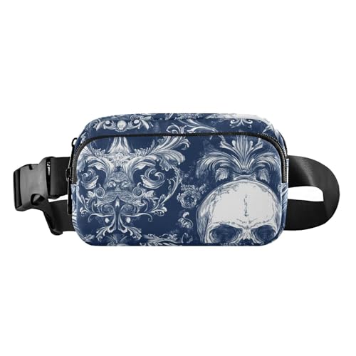 Blauer Totenkopf-Gürteltasche für Damen, Herren, Teenager, Mini-Brusttasche, Gürteltasche mit verstellbarem Gurt, für Workout, Laufen, Wandern von aidingzhi