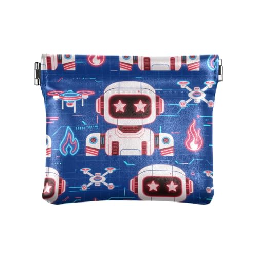 Blue Robots Digitale Damen-Geldbörse aus Leder, praktische Mini-Kosmetiktasche für Frauen und Mädchen von aidingzhi