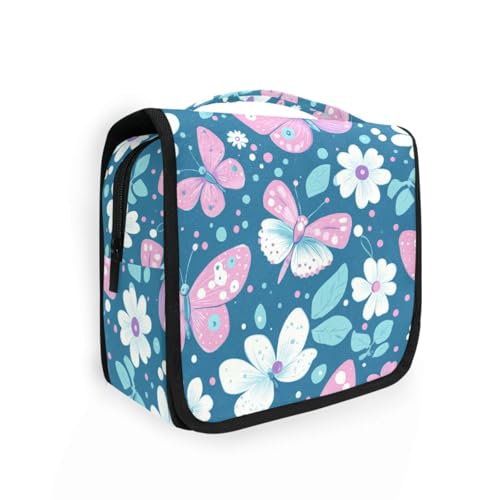 Blue Spring Kosmetiktasche mit Blumenmuster, tragbare Kosmetiktasche für Damen, Reisen, mit Fächern und Griff Blue Spring Kosmetiktasche mit Blumenmuster, tragbare Kosmetiktasche für Damen, Reisen, mit Fächern und Griff von aidingzhi