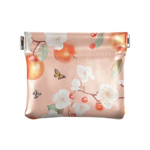 Blumen Obst Pfirsich Damen Leder Münzgeldbörse Tragbare Kosmetiktaschen für Frauen Mädchen, Blumen, Obst, Pfirsich, Dekoration von aidingzhi
