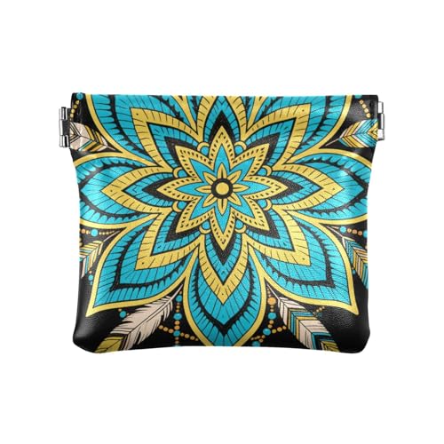 Bohemian Mandala Blume Blau Gelb Frauen PU Leder Münzbörse Tragbare Make-up Periode Tasche für Frauen Jungen Mädchen von aidingzhi