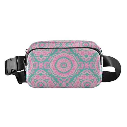 Boho-Gürteltasche für Damen, Herren, Teenager, wasserabweisend, mit verstellbarem Gurt, für Reisen, Laufen, Wandern, Rosa / Grün von aidingzhi