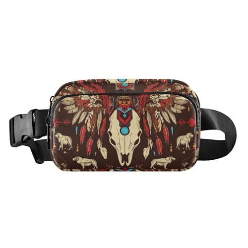 Boho-Gürteltasche mit Ziegen-Skelett, modische Bauchtasche für Damen, Herren, Teenager, kleiner Reißverschluss, Gürteltasche mit verstellbarem Riemen für Reisen, Einkaufen, Laufen von aidingzhi