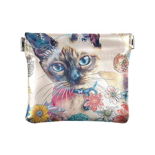 Boho Katze Blume Frühling PU Leder Kleingeldbörse Einzigartige Kartenetuis Geld Organizer für Frauen Jungen Mädchen von aidingzhi