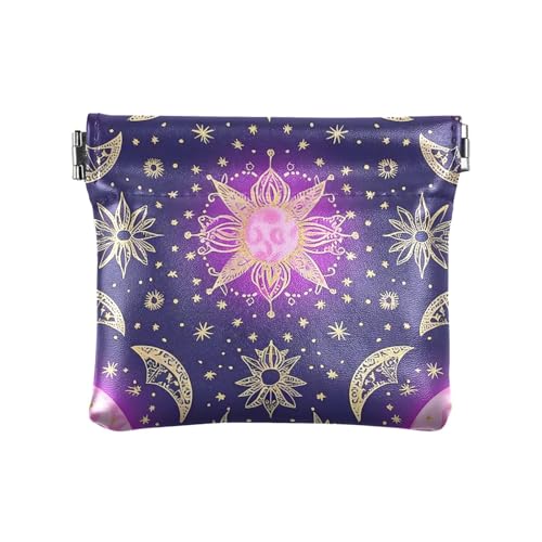 Boho Purple Mystery Moon Damen PU Leder Münzgeldbörse Tragbare Mini-Make-up-Tasche für Frauen Jungen Mädchen von aidingzhi