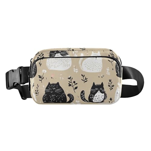 Boho Safari Katzen Braun Stilvolle Umhängetasche Hüfttasche für Damen Herren Teenager Mini Sling Brusttasche mit verstellbarem Gurt für Reisen Fitnessstudio Arbeit von aidingzhi