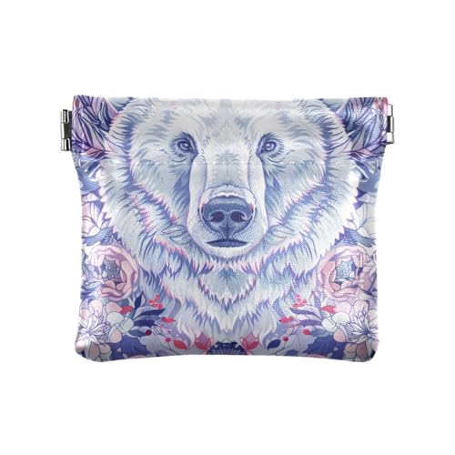 Boho weiße Eisbär-Blumen-PU-Leder-Geldbörse für Kleingeld, wasserdicht, Make-up-Tasche für Damen und Mädchen von aidingzhi