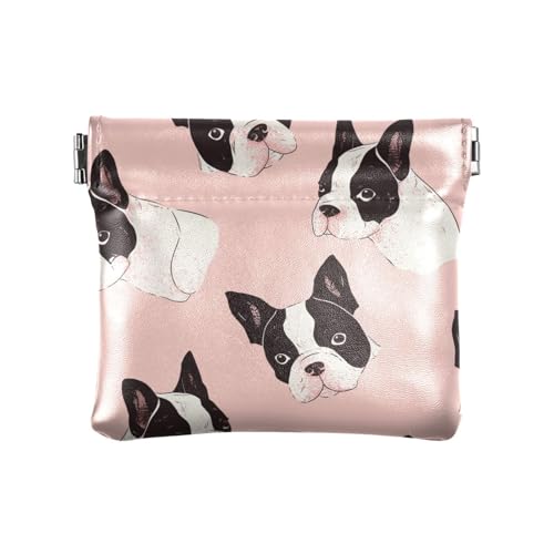 Bostonterrier Dogs Minimalistische Damen-Geldbörse aus Leder, Münzgeldbörse, ausgefallene Kartenetuis, Geldorganizer für Mädchen, Damen Handtasche von aidingzhi