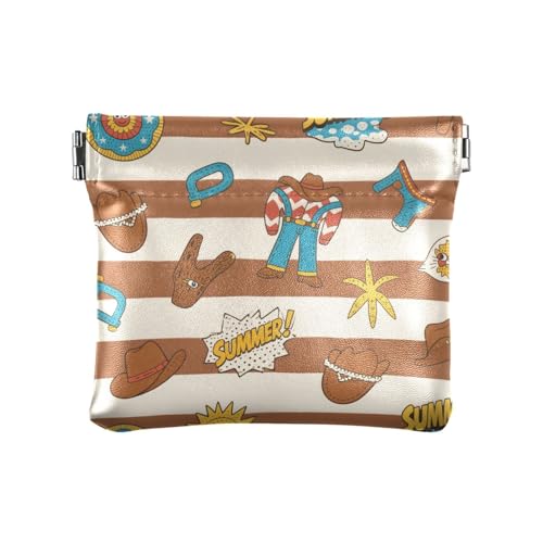 Braun-weiße Western Cowboy Vintage PU Leder Kleingeldbörse Einzigartige Kartenetuis Geld Organizer für Frauen Mädchen von aidingzhi