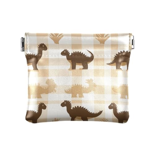 Brauner Dinosaurier-Büffelkaro Damen-Geldbörse aus Leder, Münzgeldbörse, niedlicher Kartenhalter, Schlüssel-Organizer für Frauen von aidingzhi