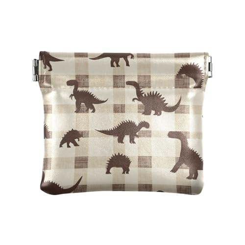 Brauner Dinosaurier-Büffelkaro für Damen, klein, Leder, Münzgeldbörse, wasserdicht, Make-up-Tasche für Frauen, Braunes Dinosaurier-Büffelkaro, Dekoration von aidingzhi