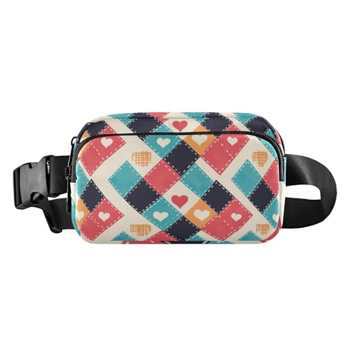 Buffalo Hüfttasche mit kariertem Herzmotiv, für Damen und Herren, Mini-Umhängetasche mit verstellbarem Riemen für Reisen, Einkaufen, Laufen von aidingzhi