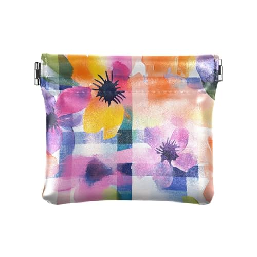 Buffalo Plaid Blumen Damen Kleine Leder Kleingeld Geldbörse Wasserdicht Mini Münzbörse Beutel für Mädchen Damen Handtasche von aidingzhi