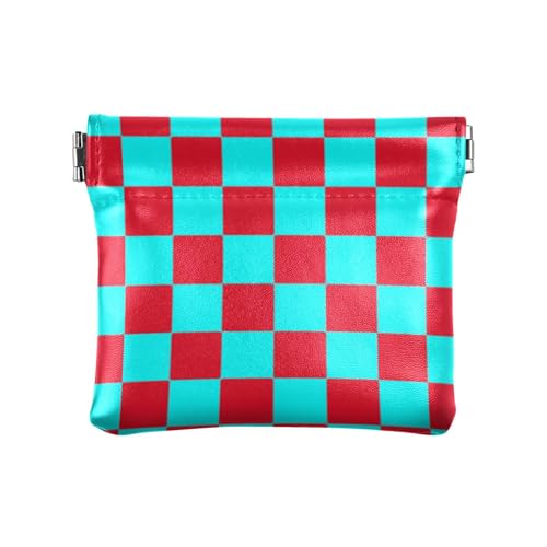 Buffalo Plaid Check Cyan Red PU Leder Kleine Münze Einzigartige Mini Make-up Tasche für Frauen Jungen Mädchen von aidingzhi