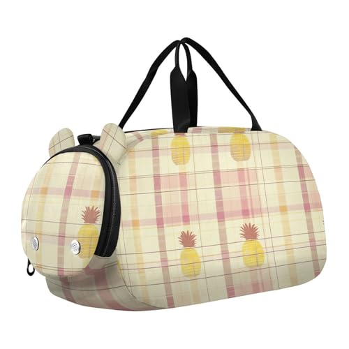 Buffalo Plaid Karo Gelb Rose Gold Ananas Kinder Niedlich Turnbeutel mit Schuhfach Multifunktionales Handgepäck für Reisen, Sport, Duffel, Weekender, Buffalo Plaid Karo Gelb Rose Gold Ananas von aidingzhi