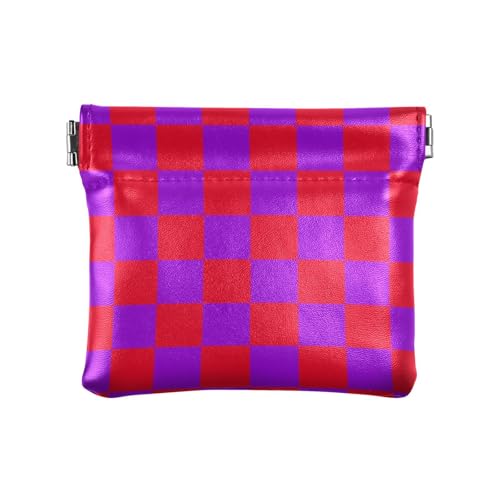 Buffalo Plaid Karo Rot Violett Damen Leder Münzgeldbörsen Beutel Tragbare Kosmetiktasche für Mädchen Damen Handtasche von aidingzhi