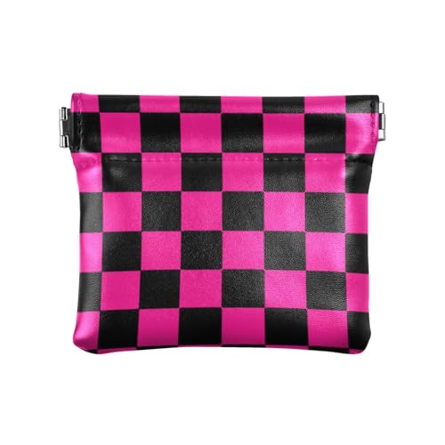 Buffalo Plaid Karo Schwarz Deep Peach Damen PU Leder Münzbörse Einzigartige Kleingeld Geldbörse mit Verschluss für Frauen Mädchen von aidingzhi