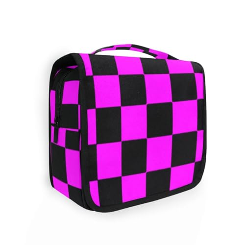 Buffalo Plaid Karo Schwarz Magenta Reisetasche mit Haken zum Aufhängen Essentials Reise-Kosmetiktasche für Frauen Reisegröße Zubehör von aidingzhi