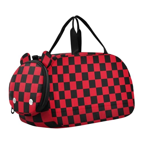 Buffalo Plaid Karo Schwarz Rot Kinder Seesack mit Schuhfach Multifunktionale Übernachtungstasche für Schule, Praxis, Sport, Reisen, Büffelkaro Schwarz Rot von aidingzhi