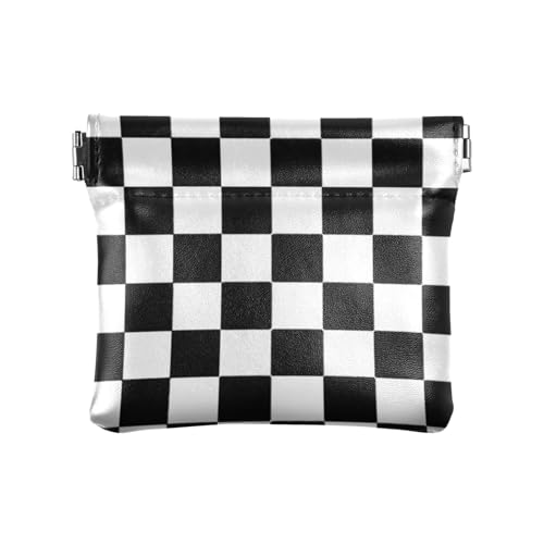 Buffalo Plaid Karo Schwarz Weiß Damen Kleine Leder Münzbörse Fancy Mini Kleingeld Geldbörse Münzfach für Frau Mädchen von aidingzhi