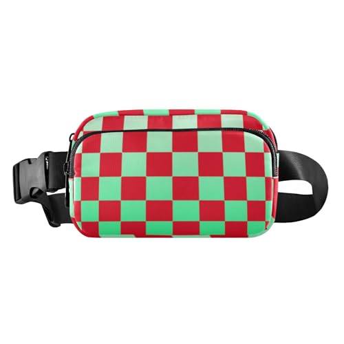 Buffalo Plaid Karo Weiß Rot Grün Farbverlauf Modische Umhängetasche Hüfttasche für Männer Frauen Wasserabweisend Crossbody Bag Anti-Diebstahl Hüfttasche mit verstellbarem Gurt für Workout Laufen von aidingzhi