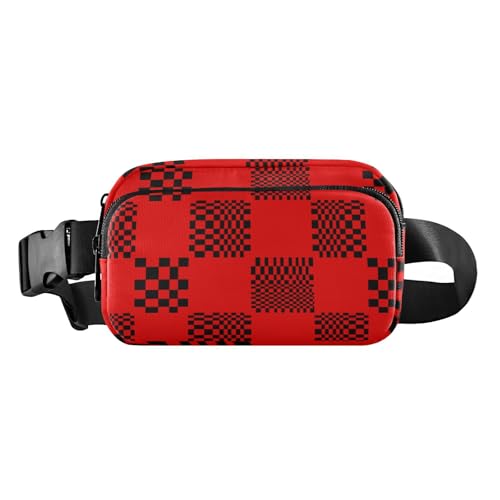 Buffalo Plaid Multi Check Red Black Trendy Bauchtasche für Herren und Damen, wasserabweisend, mit verstellbarem Gurt, für Reisen, Laufen, Wandern von aidingzhi