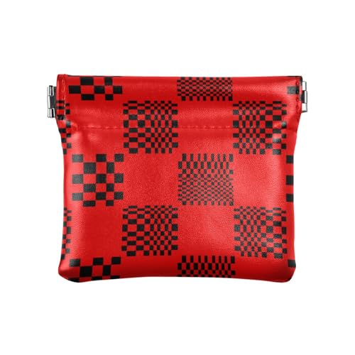 Buffalo Plaid Multi Check Rot Schwarz Damen Kleine Leder Münzbörse Geldbörse Portmonee Brieftasche Kartenhalter von aidingzhi
