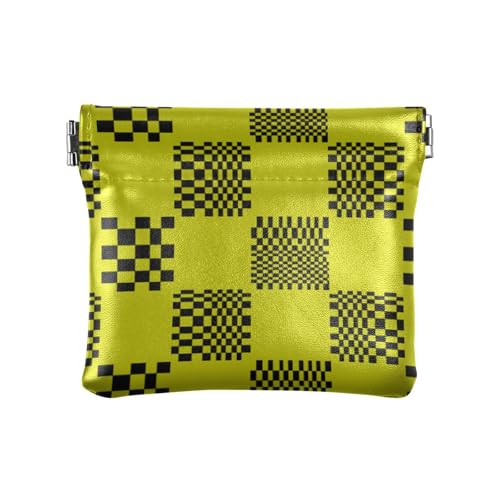 Buffalo Plaid Multi Check Schwarz Gelb PU Leder Kleine Münzbörse Einzigartige Mini Make-up Tasche für Damen Mädchen, Buffalo Plaid Multi Check Schwarz Gelb, Dekoration von aidingzhi