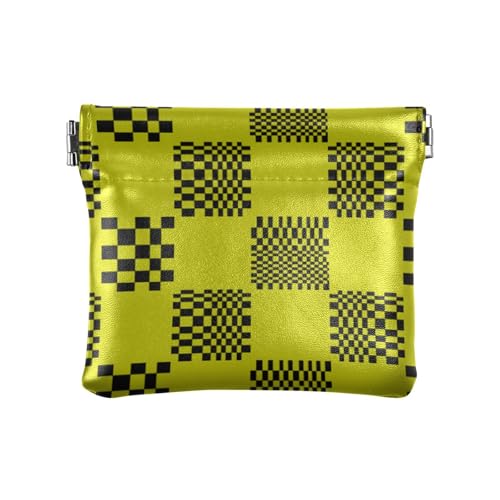 Buffalo Plaid Multi Check Schwarz Gelb PU Leder Kleine Münze Einzigartiger Kartenhalter für Mädchen Frauen Damen von aidingzhi