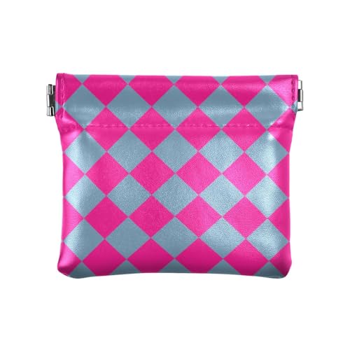 Buffalo Plaid Pfirsichgrau Damen Kleine Leder Münzgeldbörse Geldbörse Praktische Mini Kleingeld Geldbörse Münzfach für Männer Frauen Reisen von aidingzhi