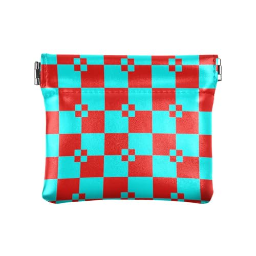 Buffalo Plaid Rot Cyan Damen Kleine Leder Kleingeld Geldbörse Tragbare Kartenetuis Geld Organizer für Frauen Mädchen von aidingzhi