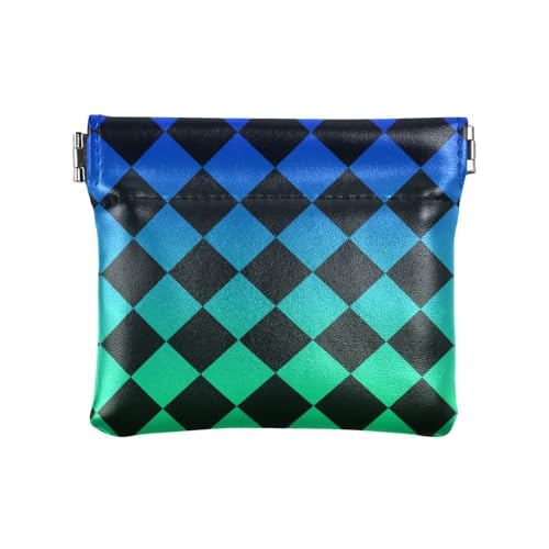 Buffalo Plaid Schwarz Blau Grün Farbverlauf Damen Herren Leder Münzgeldbörsen Tragbare Mini-Geldbörse für Männer Frauen Reisen von aidingzhi