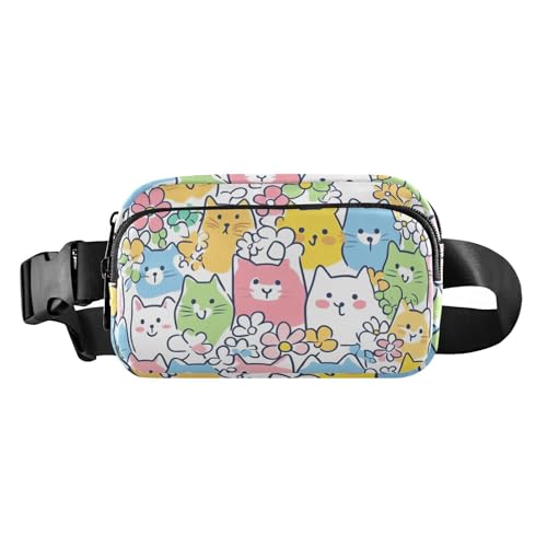 Bunte Cartoon-Katzen-modische Hüfttasche für Damen, Herren, Teenager, kleine Umhängetasche mit verstellbarem Gurt für Reisen, Fitnessstudio, Arbeit von aidingzhi