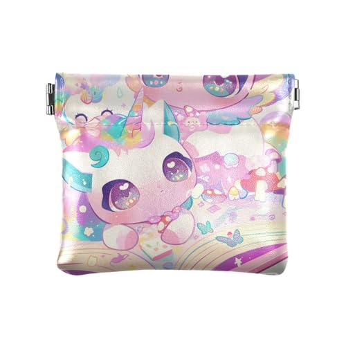Bunte Einhörner Damen Leder Münzgeldbörse Tragbare Mini-Kosmetiktasche für Frauen Jungen Mädchen von aidingzhi