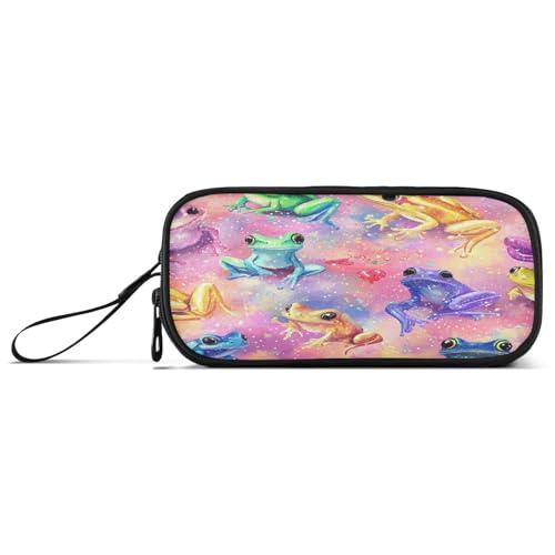 Bunte Frösche glänzendes Nylon-Federmäppchen für Jungen, großes Fassungsvermögen, Federmäppchen für College, Schreibwaren für Bürolehrer von aidingzhi