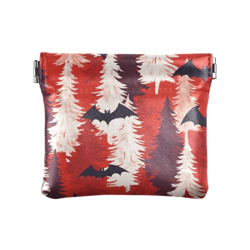 Bunte Vampirfledermaus, rote Kieferbäume, Frohe Weihnachten, kleine Leder-Münzgeldbörse, einzigartiger Kleingeldhalter, Karten-Organizer für Männer und Frauen, Reisen von aidingzhi