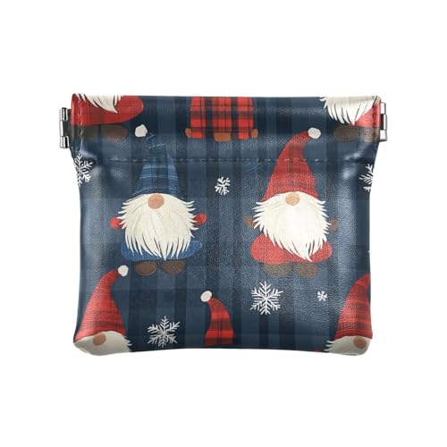 Bunte Zwerge, Büffelkariert, Schneeflocken, Weihnachten, kleine Leder-Münzgeldbörse, tragbare Karten-, Schlüssel-Organizer für Damen und Mädchen von aidingzhi