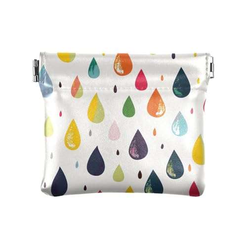 Bunte flache Geldbörse für Damen, Leder, Münzgeldbörse, mit Verschluss, für Damen, Jungen, Mädchen, Bunte flache Regentropfen, Dekoration von aidingzhi