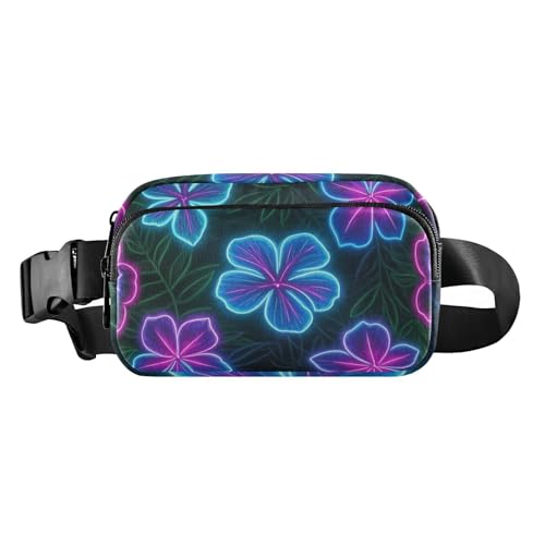 Bunte fluoreszierende neonfarbene tropische Blumen, modische Hüfttasche für Damen, Herren, Teenager, kleine Schultertasche mit verstellbarem Riemen für Workout, Laufen, Wandern von aidingzhi