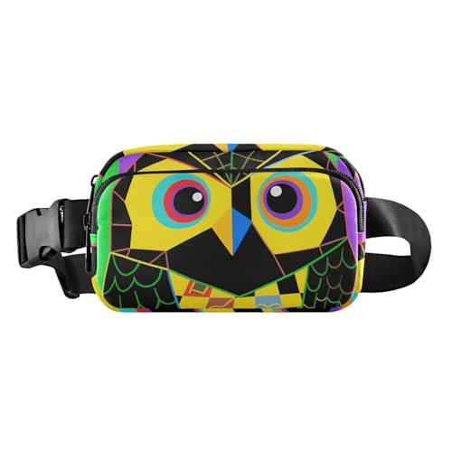 Bunte geometrische Eule, modische Hüfttasche für Damen und Herren, Mini-Crossbody-Tasche mit verstellbarem Riemen für Reisen, Einkaufen, Laufen von aidingzhi