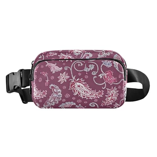 Burgendy Paisley Stilvolle Umhängetasche Hüfttaschen für Damen Herren Teenager Mini-Gürteltasche Reisebrieftasche mit verstellbarem Riemen für Shopping, Sport, Arbeit von aidingzhi