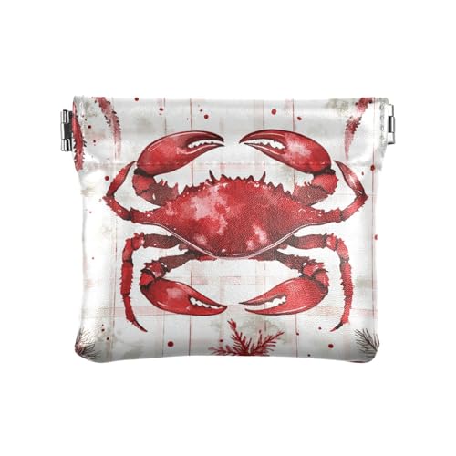 Burgunderrote Hufeisen Krabbe Büffel Plaid Schneeflocken Frauen Leder Bargeld Geldbörse praktische Kosmetiktasche für Mädchen Damen Handtasche, Burgunderrote Schneeflocken mit von aidingzhi