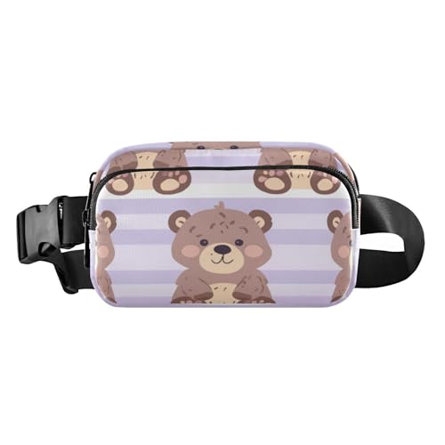 Cartoon-Brusttasche, kleine Bären, leicht, violette Streifen, modische Hüfttasche für Männer und Frauen, wasserdichter Brustgürtel, Bauchtasche mit verstellbarem Gurt für Reisen, Urlaub, Laufen von aidingzhi