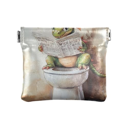 Cartoon Cute Green Dragon liest die Zeitung Damen Kleine Leder Münzbörse Wasserdicht Make-up Periode Tasche für Mädchen Damen Handtasche von aidingzhi