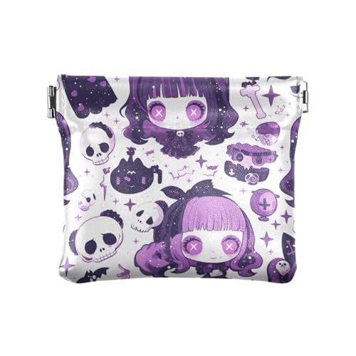 Cartoon-Geldbörse für Damen, niedlich, lila, Halloween-Puppe, Skelett, PU-Leder, Münzbörse, wasserdicht, Kartenschlüssel-Organizer für Frauen von aidingzhi